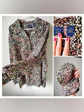 NWT Laura Scott Patel Watercolor Polkadot Business Blouse 18w